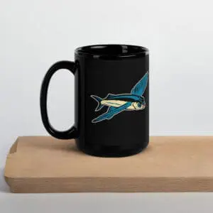 BoldWater "Freakin Mahi" black stainless steel tumbler with fish illustration.