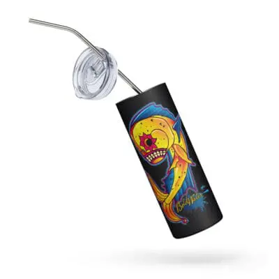 BoldWater Freakin Mahi stainless steel tumbler with metal straw and lid