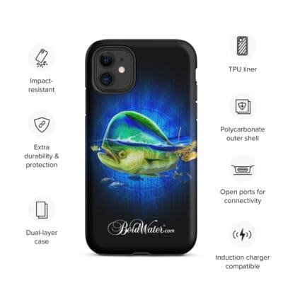 Mahi Mahi iPhone case featuring BoldWater marine illustration and protective design.