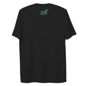 Black unisex recycled t-shirt with BoldWater graphic design on back