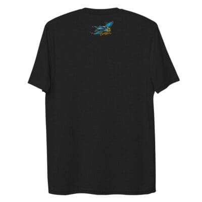Black unisex recycled t-shirt with BoldWater graphic design on back
