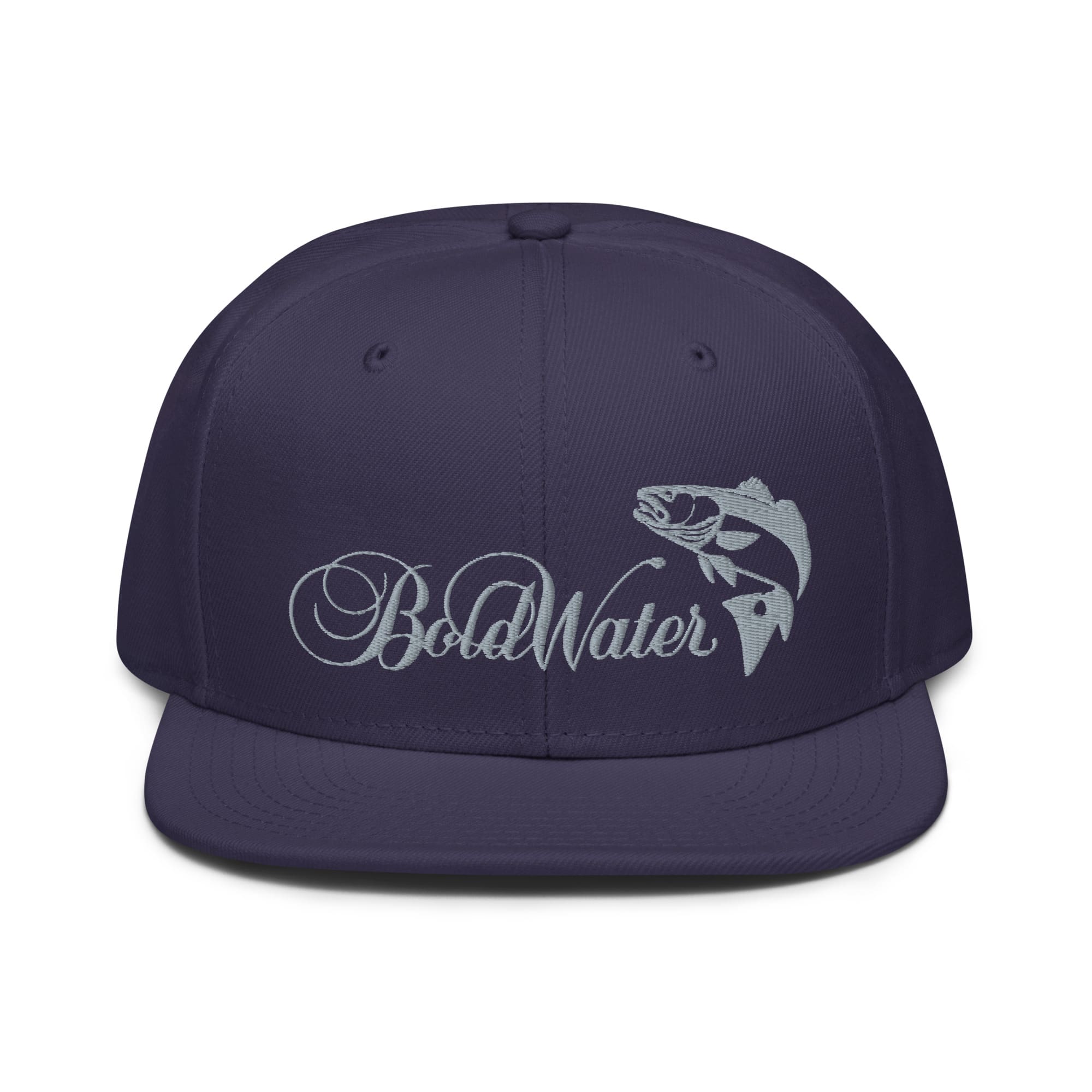 snapback-navy-blue-front-62f005a51827d.jpg BoldWater Redfish Snapback hat in navy blue with embroidered logo.