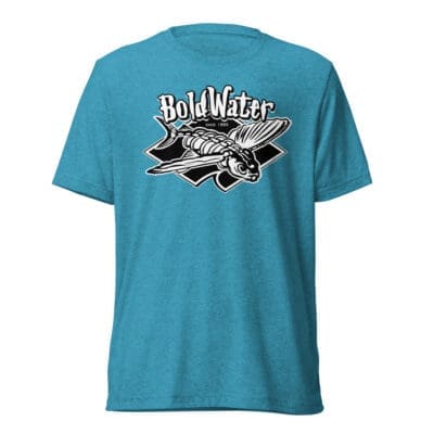 BoldWater Retro Skelly Flyer tri-blend t-shirt with fish graphic and logo.
