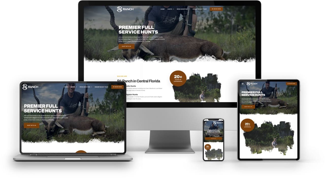 BoldWater website design for P4 Ranch, a full-service hunting business in Florida.